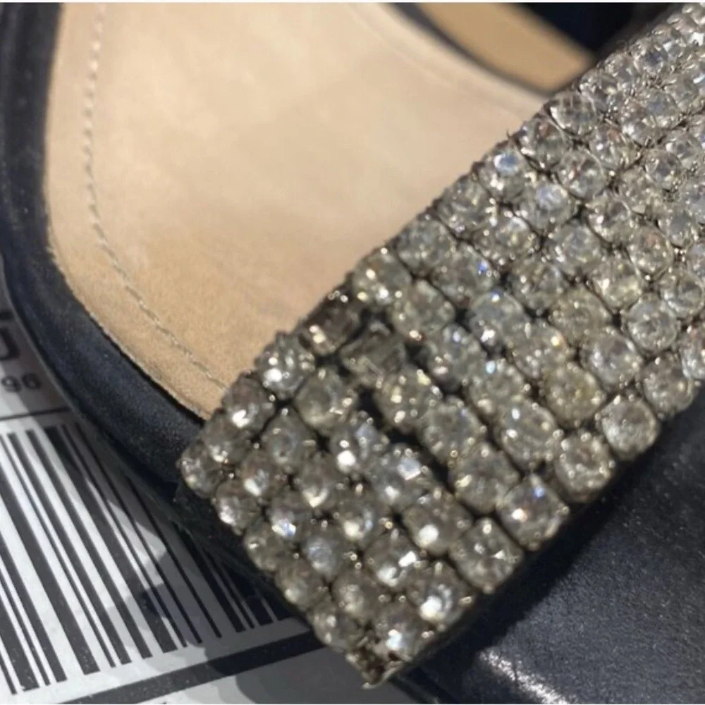 Schutz Black Velvet Rhinestone Buckle Heels Size 9B Ankle Strap Sandals